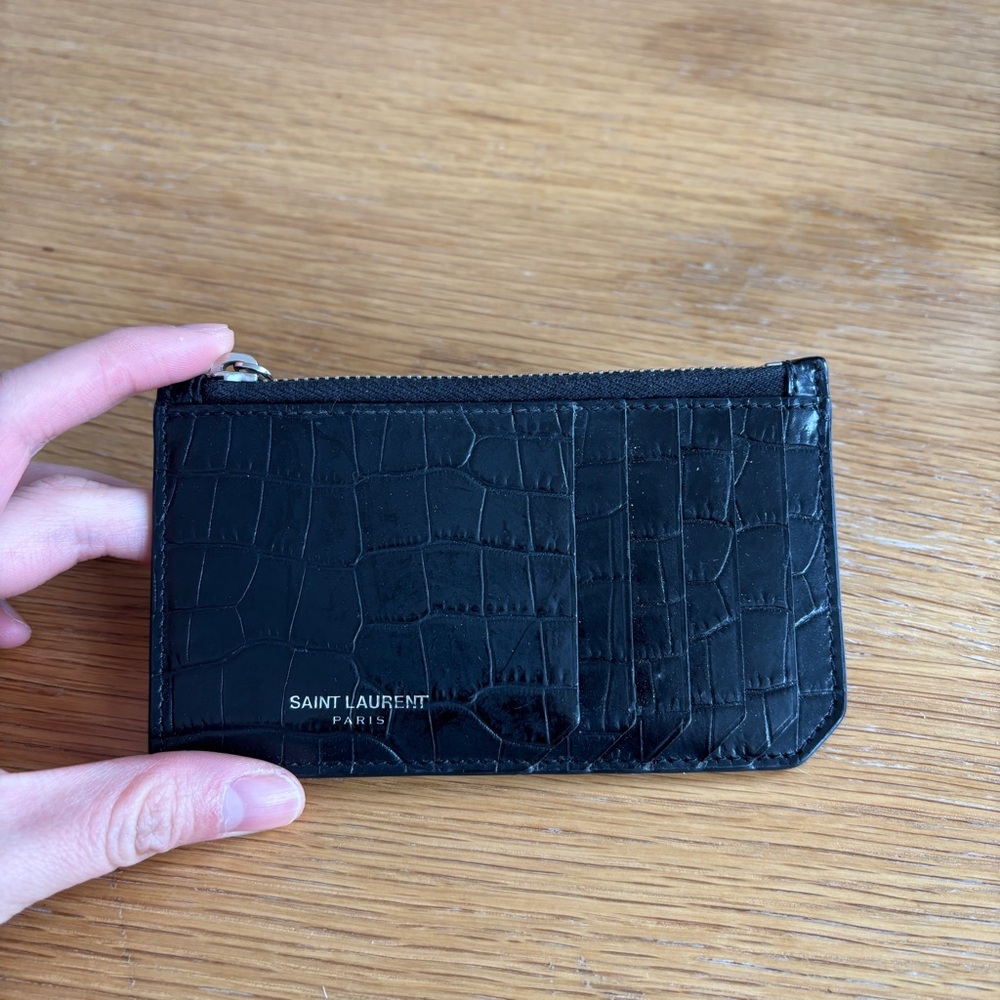 Saint Laurent Black Croc-Embossed Card Holder